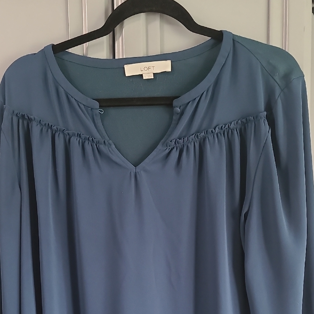 LOFT Blue Green Relaxed Ruched Blouse